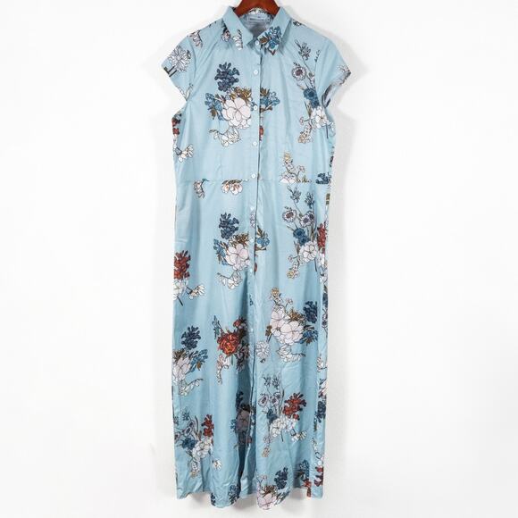 MISSLOOK Dresses & Skirts - Misslook Maxi Dress Floral Blue Button Down Size XL Cottagecore